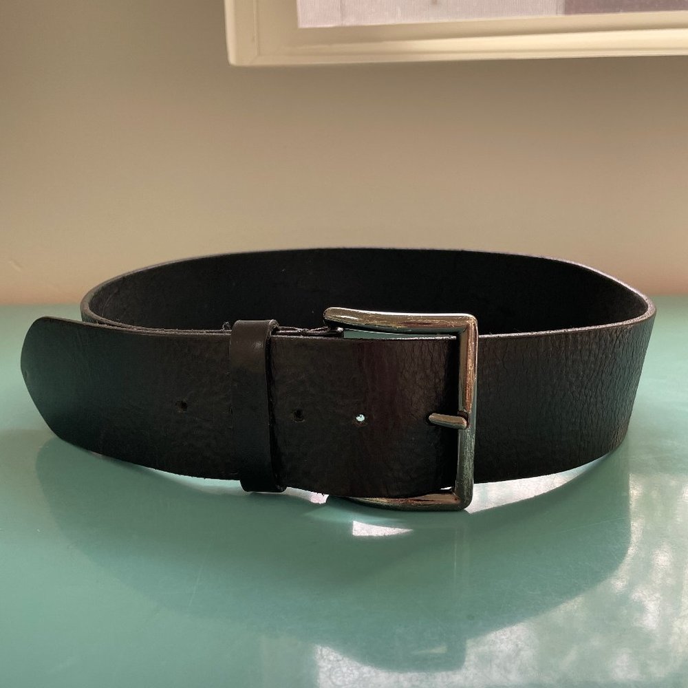 Vintage Maison Martin Margiela Wide Leather Black Belt / Silver Buckle